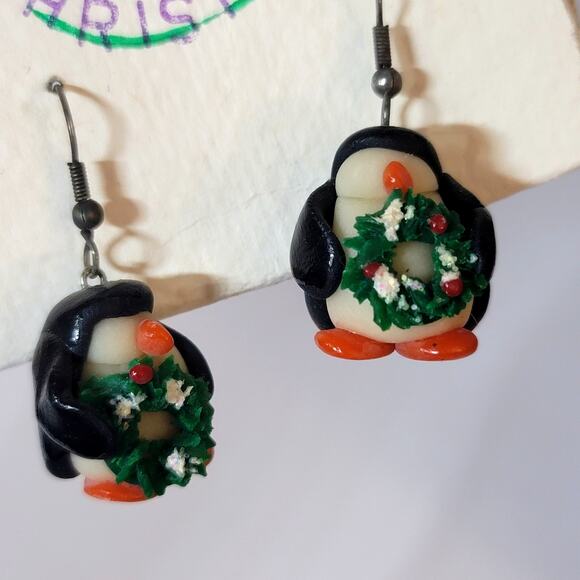 VTG Penguin Lot Ornaments Figurines Earrings Christmas Variety Y2K Hallmark GUC - Picture 4 of 16